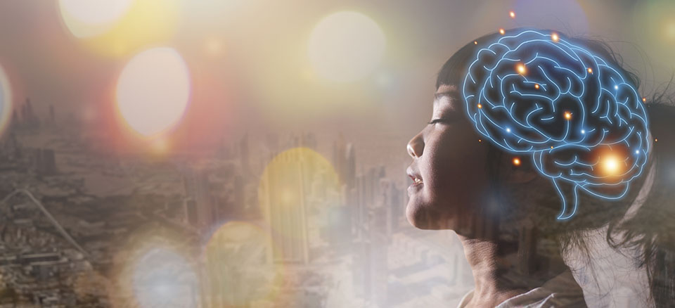 Child with brain image superimposed